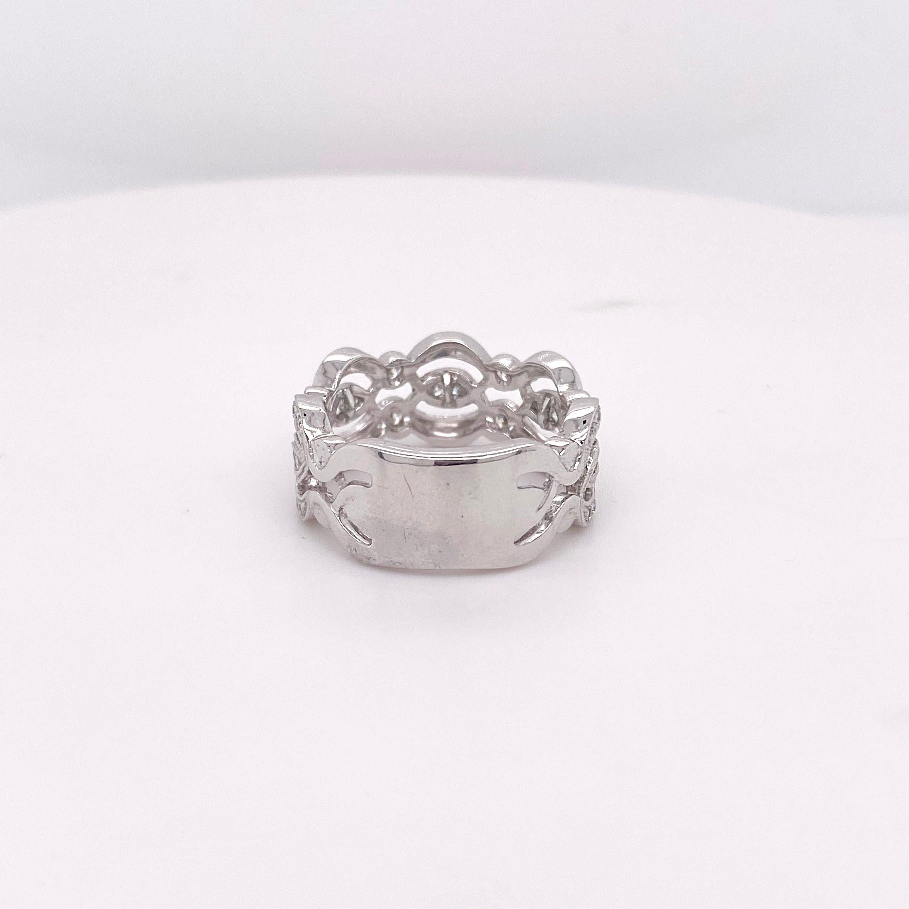 For Sale:  Flat Diamond Band with Wave Design, White Gold, Flush Set 4