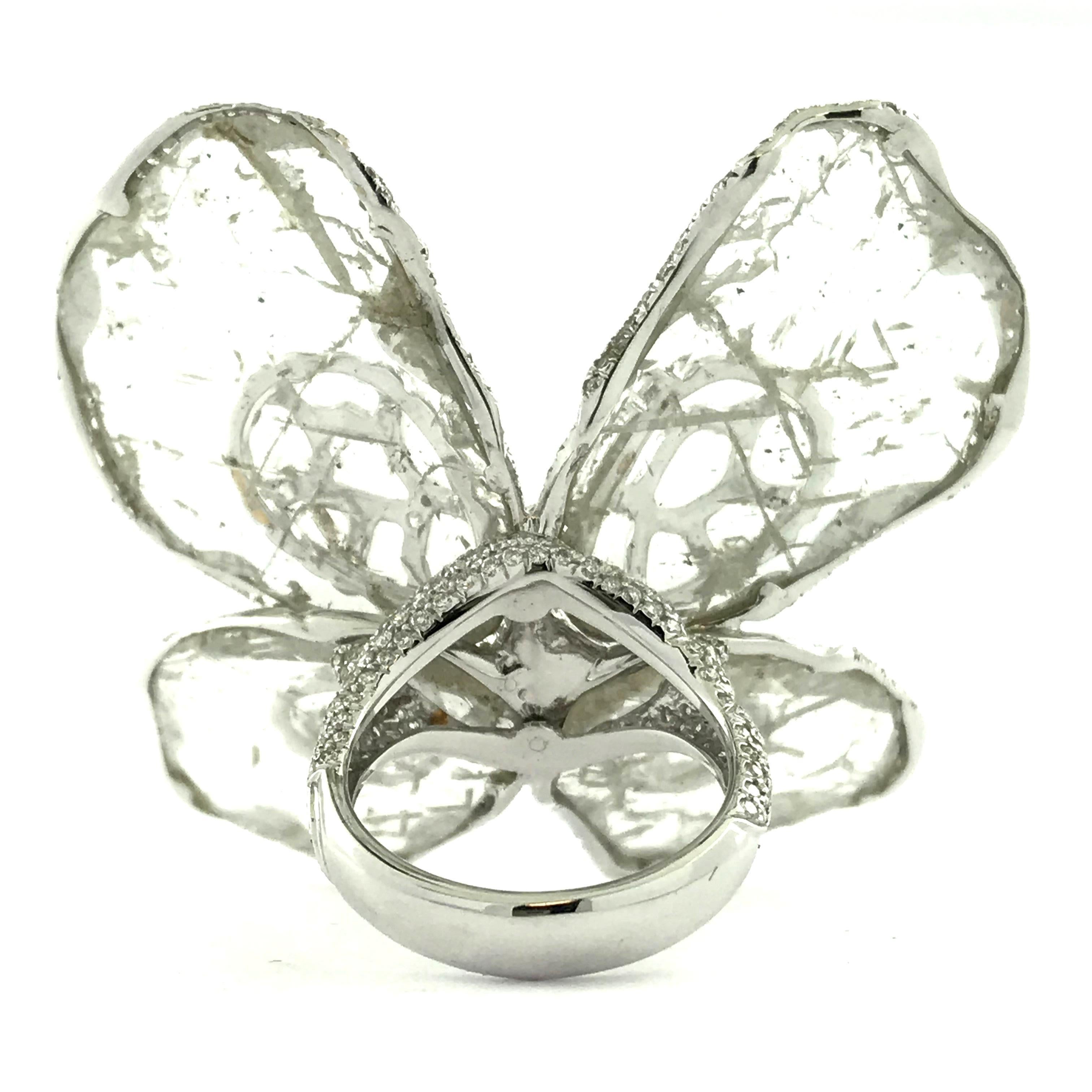 Round Cut Flat Diamond Butterfly Ring For Sale