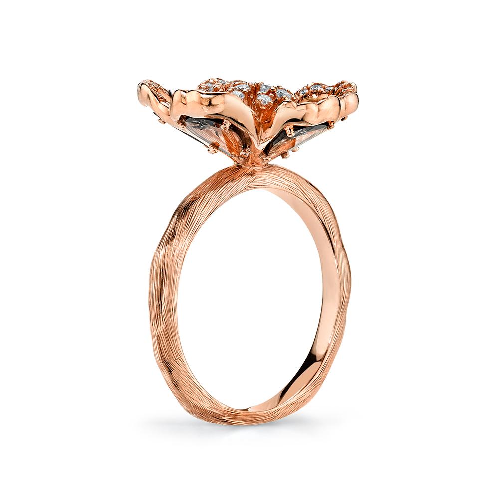 This ring is part of the Bhansali Grace Collection, collection inspired by our award winning Couture collection. Bhansali Grace features exquisite flat diamonds (0.89ct) and brilliant cut diamonds (0.37ct) all expertly set in a 18kt rose gold