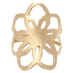 Flat Flower Statement Ring, 18K Yellow Gold, Ring, Simple Matte Finish