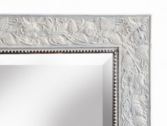 Flat Framed Beveled Mirror with Leaf Motif & Beaded Edge