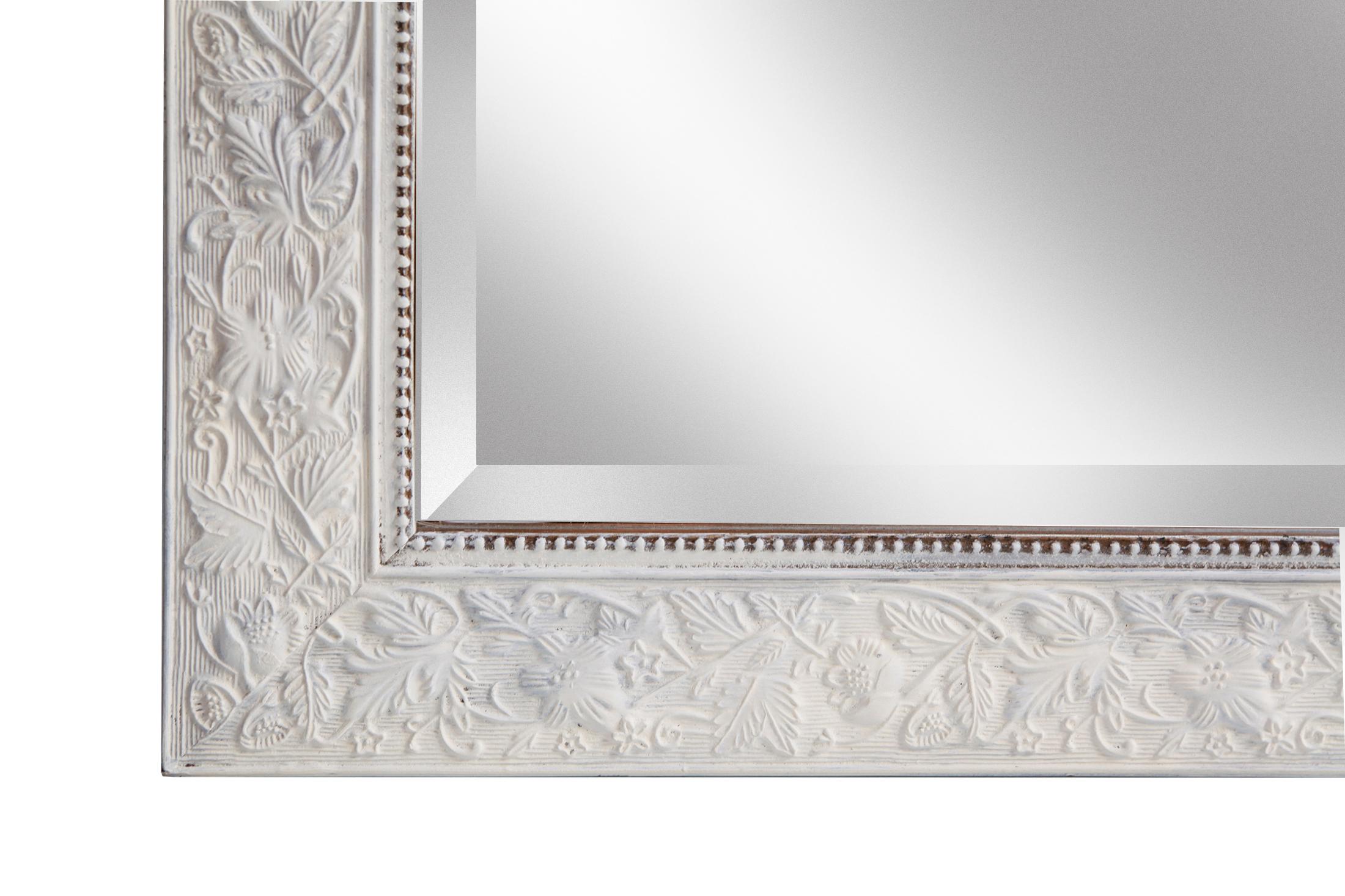 20th Century Flat Framed Beveled Mirror with Leaf Motif & Beaded Edge For Sale