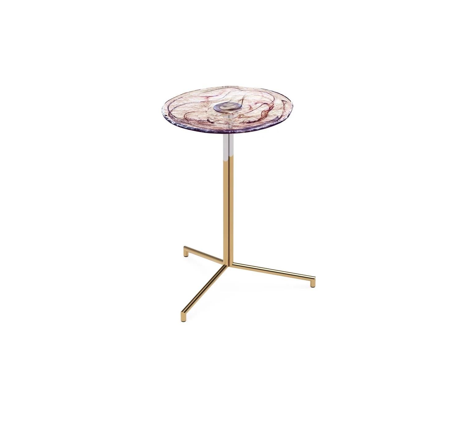 Glass Side Table, Titanium Plated Metal Base In New Condition For Sale In Maçka-İstanbul, 34