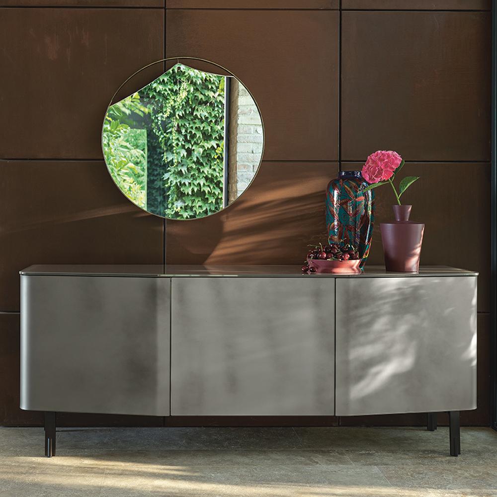 Contemporary Flat Glass Sideboard Coated with Acid-Etched Glass For Sale