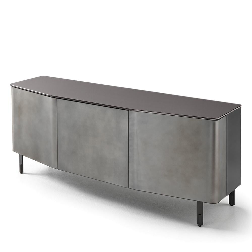 Flat Glass Sideboard Coated with Acid-Etched Glass For Sale 1