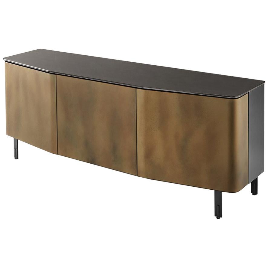 Flat Glass Sideboard Coated with Acid-Etched Glass