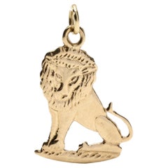 Flat Gold Lion Charm, 14k Yellow Gold, Engraved Lion Charm, Small