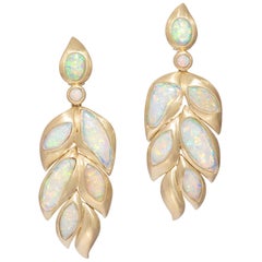 Flat Leave Shape Opal Earrings