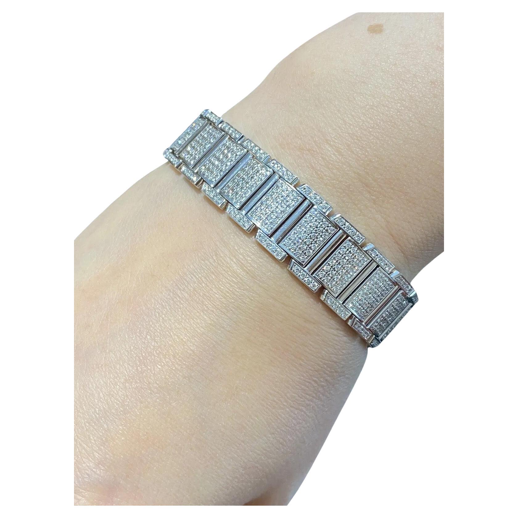 Flat Link Diamond Pave Bracelet 8.50 Carat Total Weight in 18k White Gold For Sale