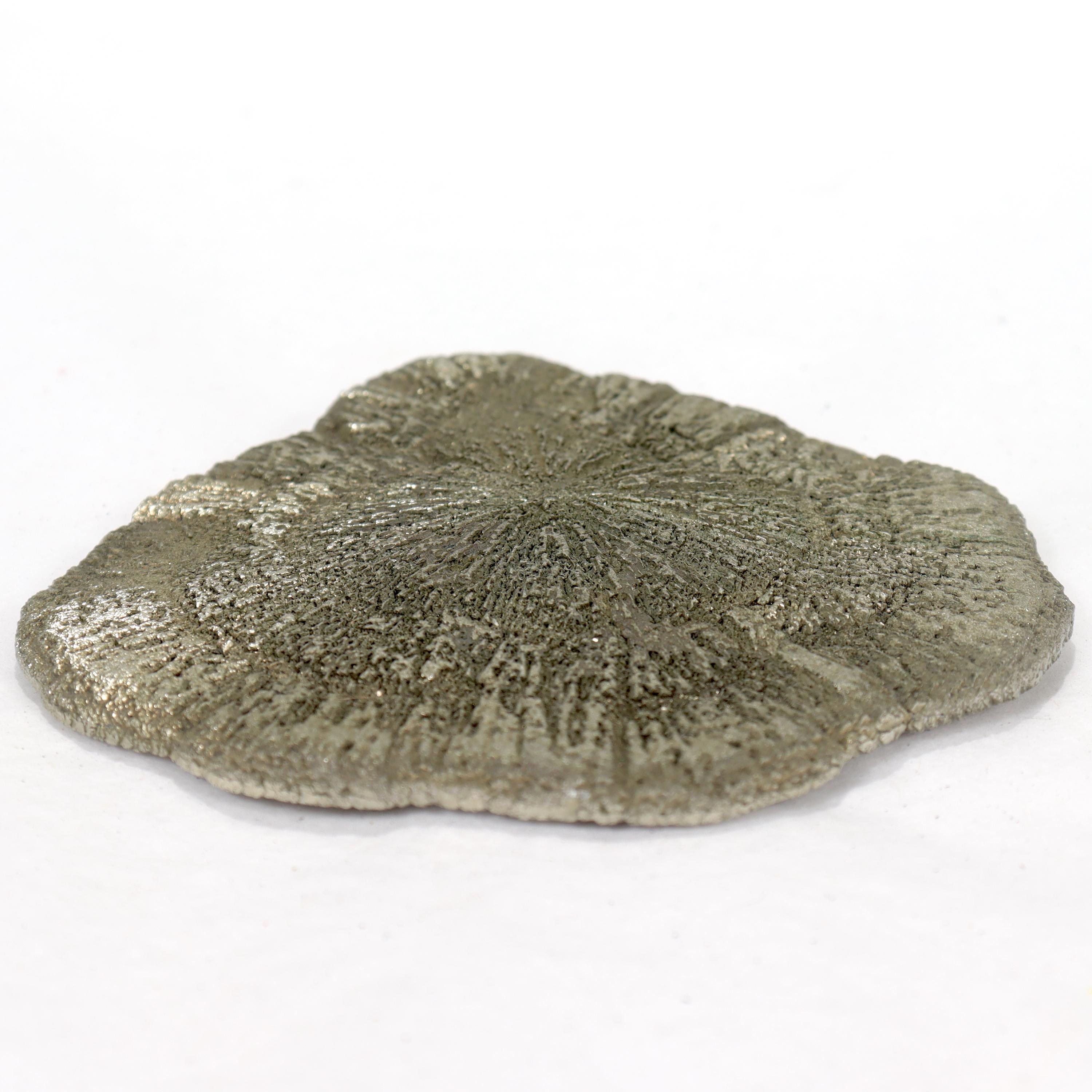 20th Century Flat Pyrite Crystal Specimen Paperweight For Sale
