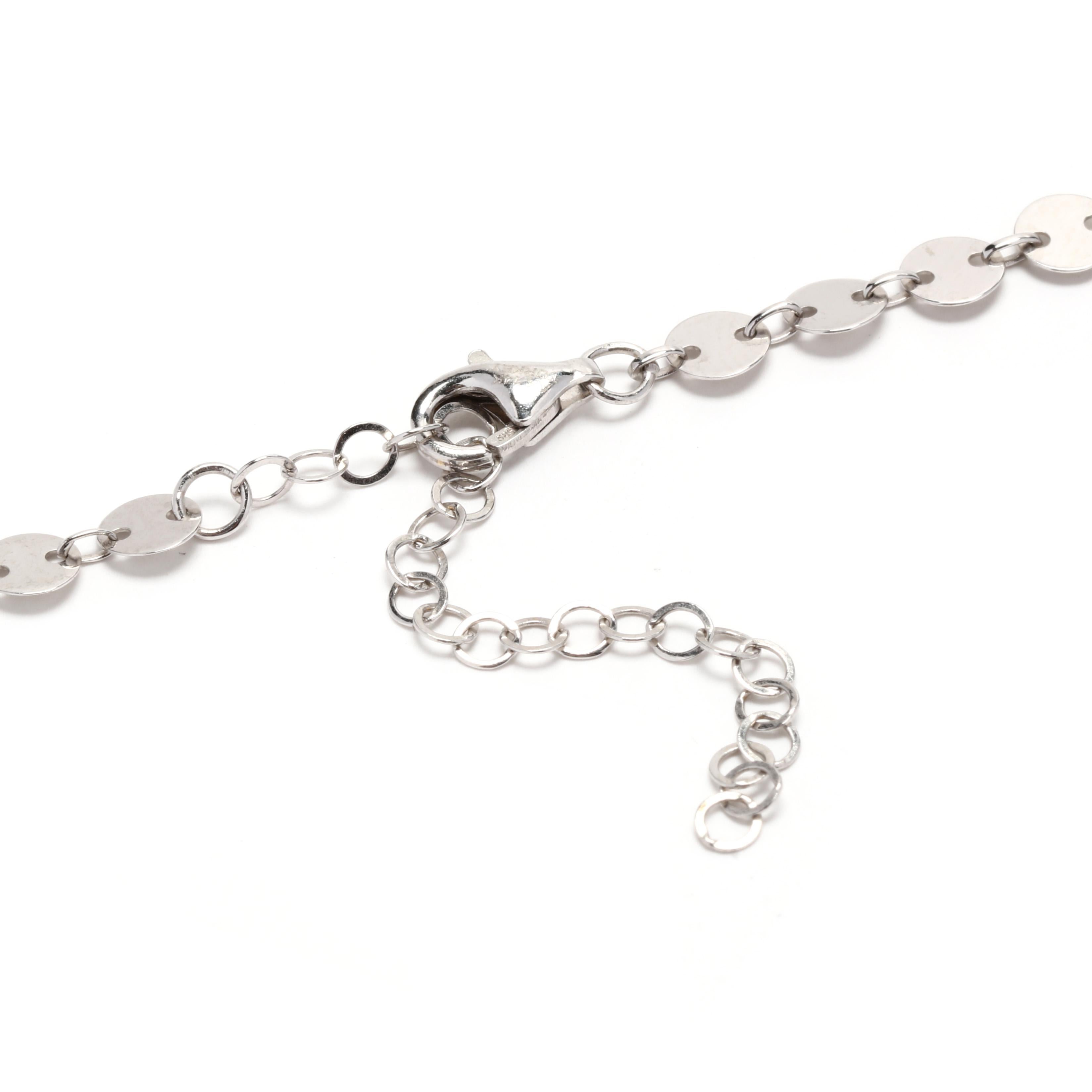 Flat Round Mirror Link Chain Necklace, 14kt White Gold In Good Condition In McLeansville, NC