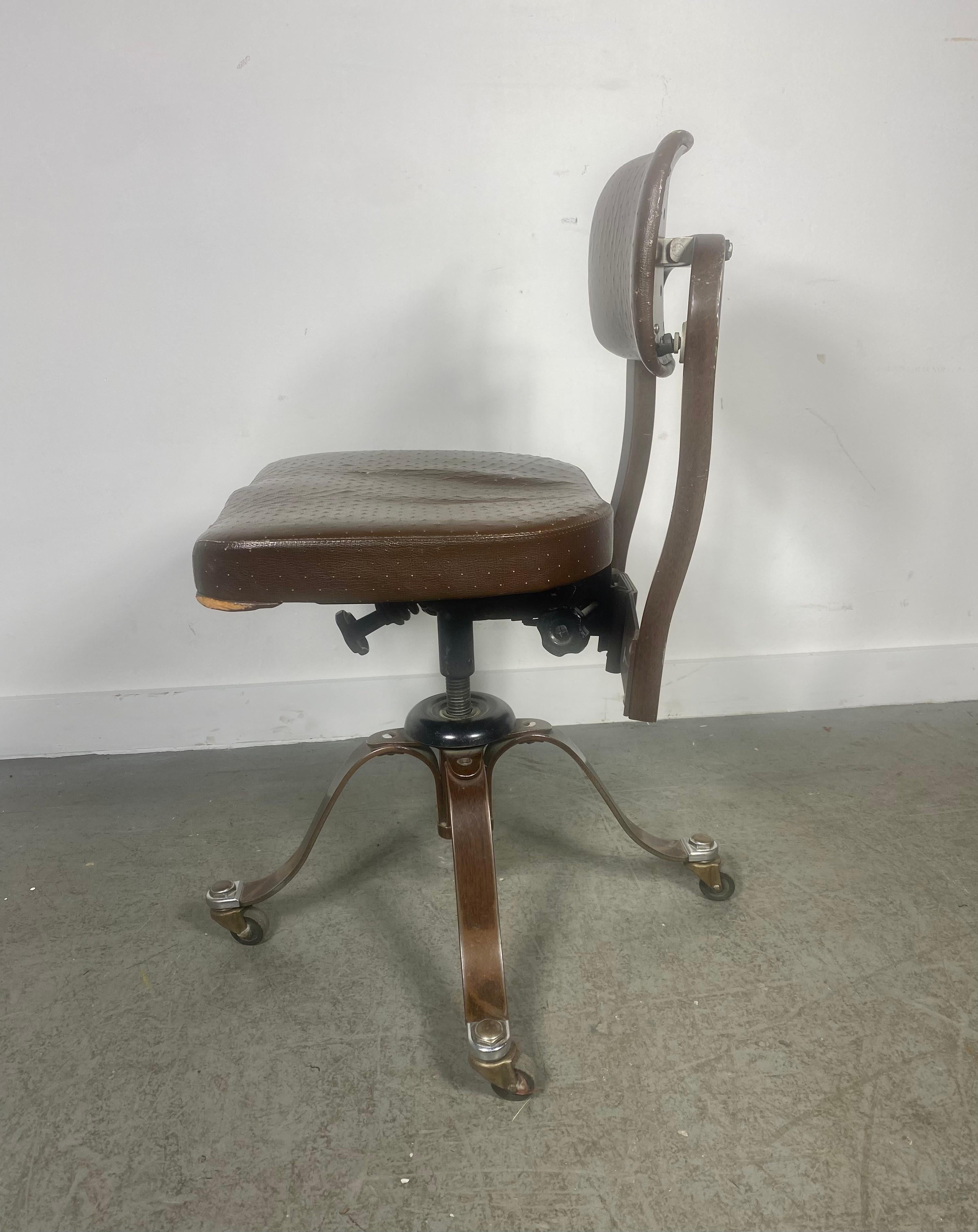 Flat Steel Industrial Task Chair by Remington Rand..original , pure unmolested... Amazing original condition,,Adjustable height..Extremely comfortable..