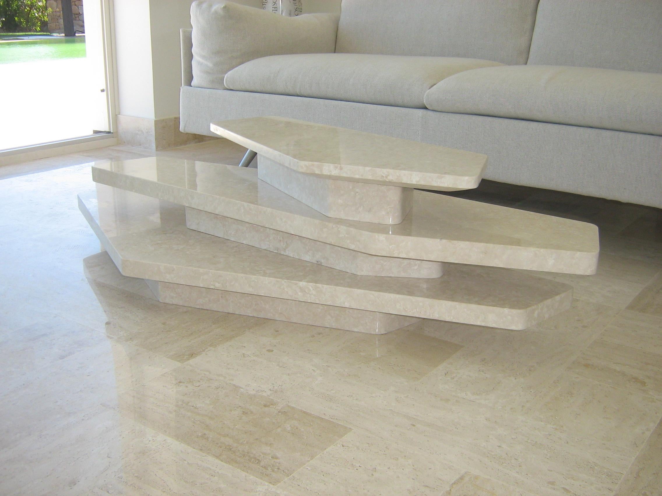 Hand-Carved Flat Table, Modern Bianco Veselye Marble Table by Luca Scacchetti For Sale