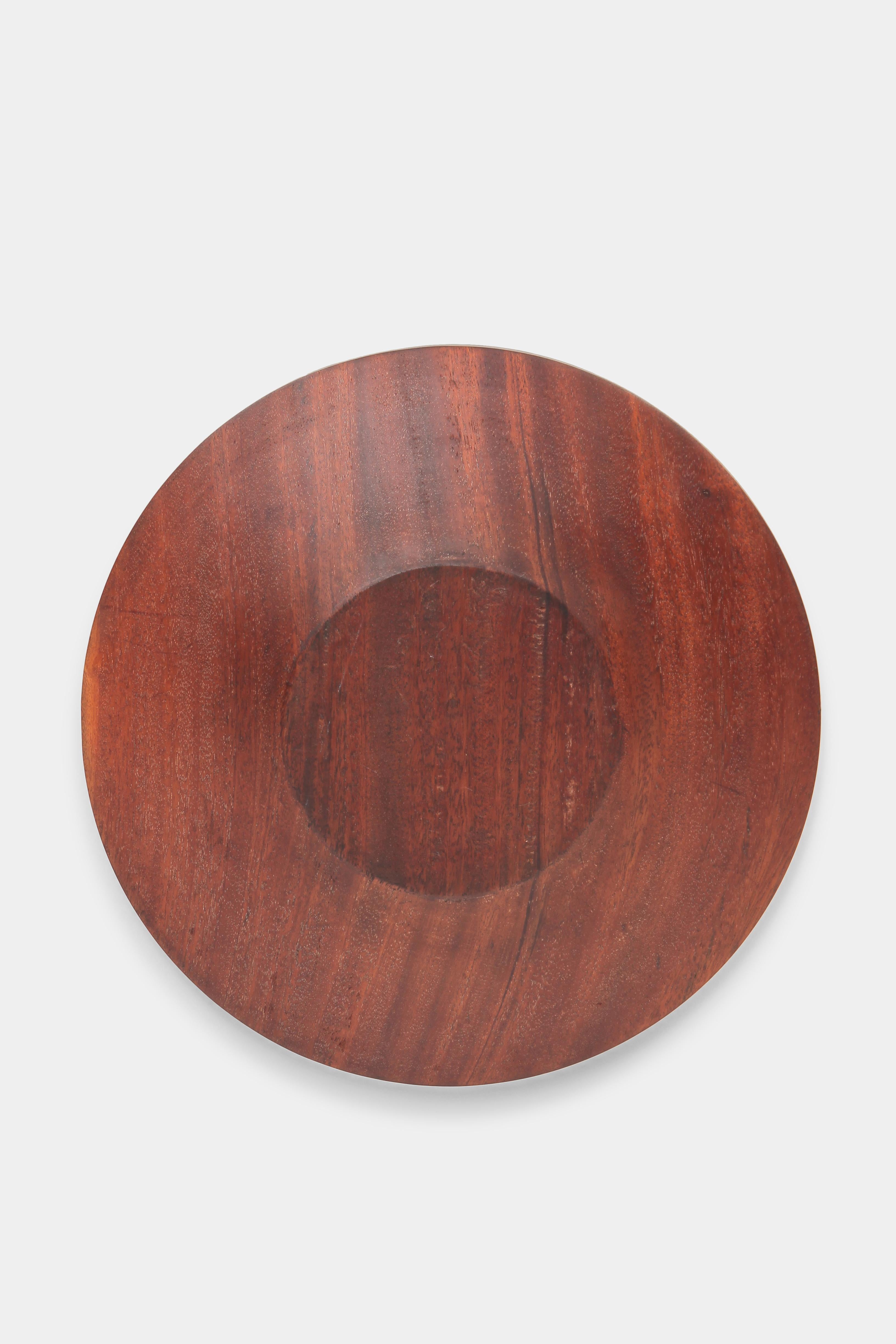 Mid-Century Modern Flat Teak Bowl Hand-Turned Denmark, 1960s For Sale