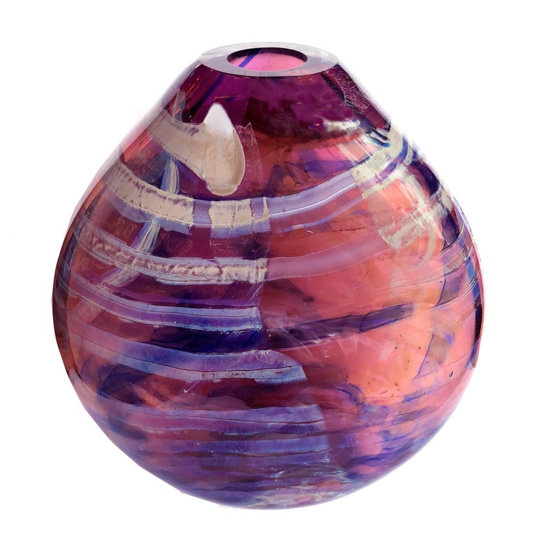 Hand-Crafted Contemporary Modern Purple & Gold Glass Vase Vessel Sculpture, 1997 Randi Solin  For Sale