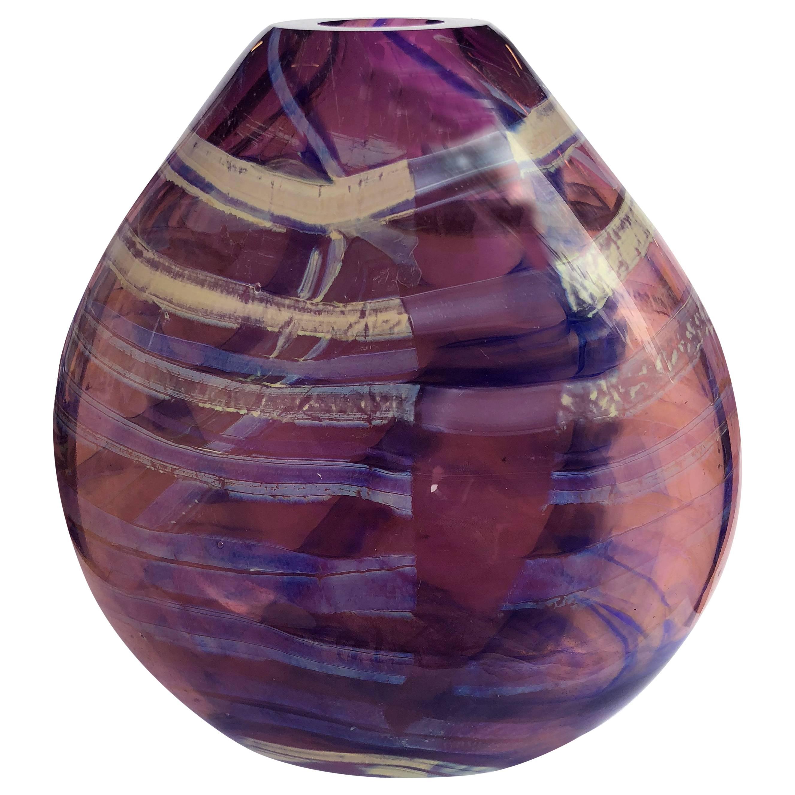 Contemporary Modern Purple & Gold Glass Vase Vessel Sculpture, 1997 Randi Solin 