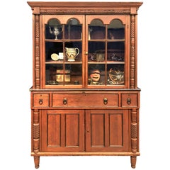 Antique Flat Wall Cupboard Two-Piece Red Paint Hackensack New Jersey, circa 1820
