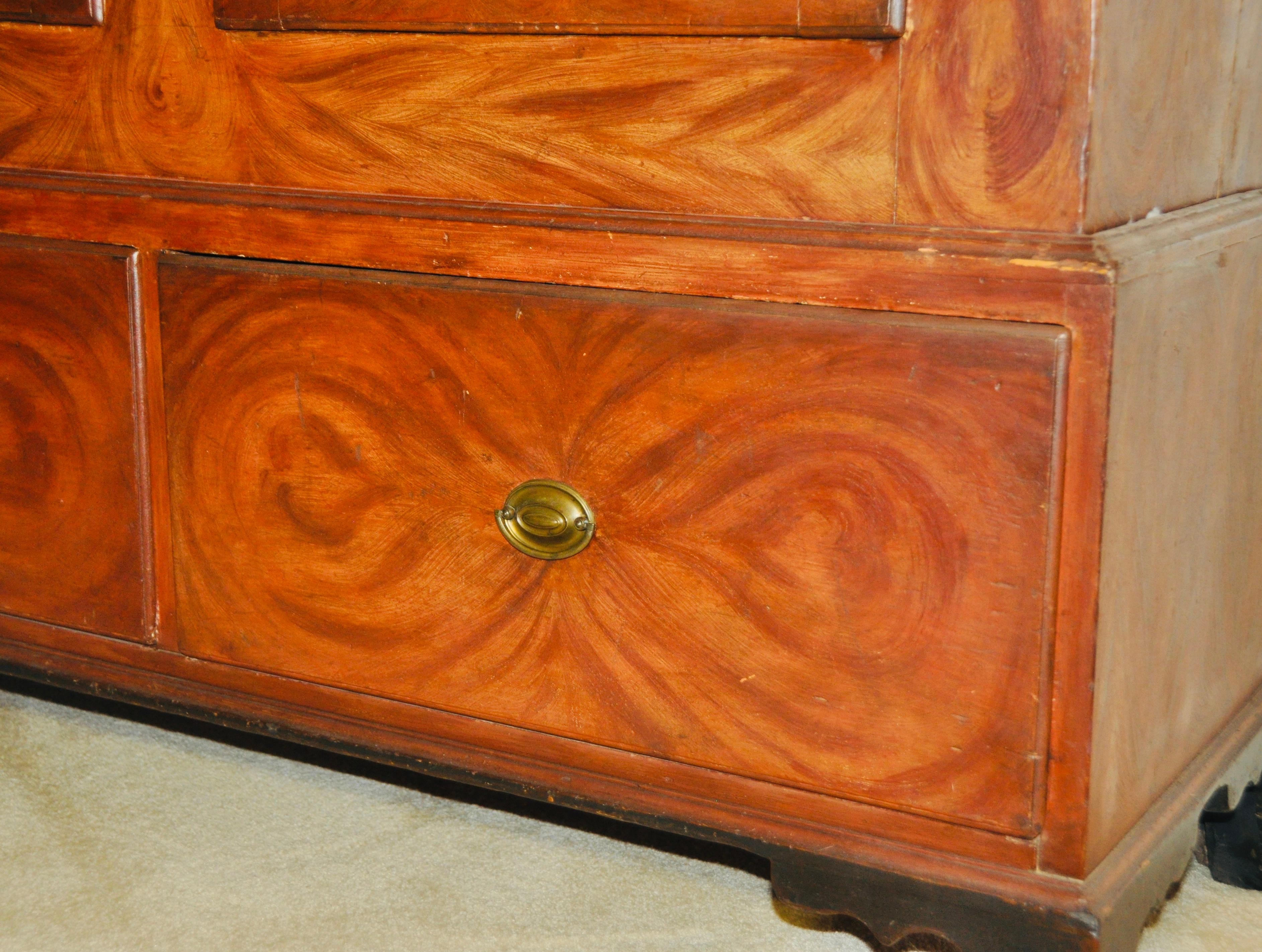 Poplar Flat Wall Cupboard Two-Piece Salomon Fancy Paint Decoration, circa 1800 For Sale