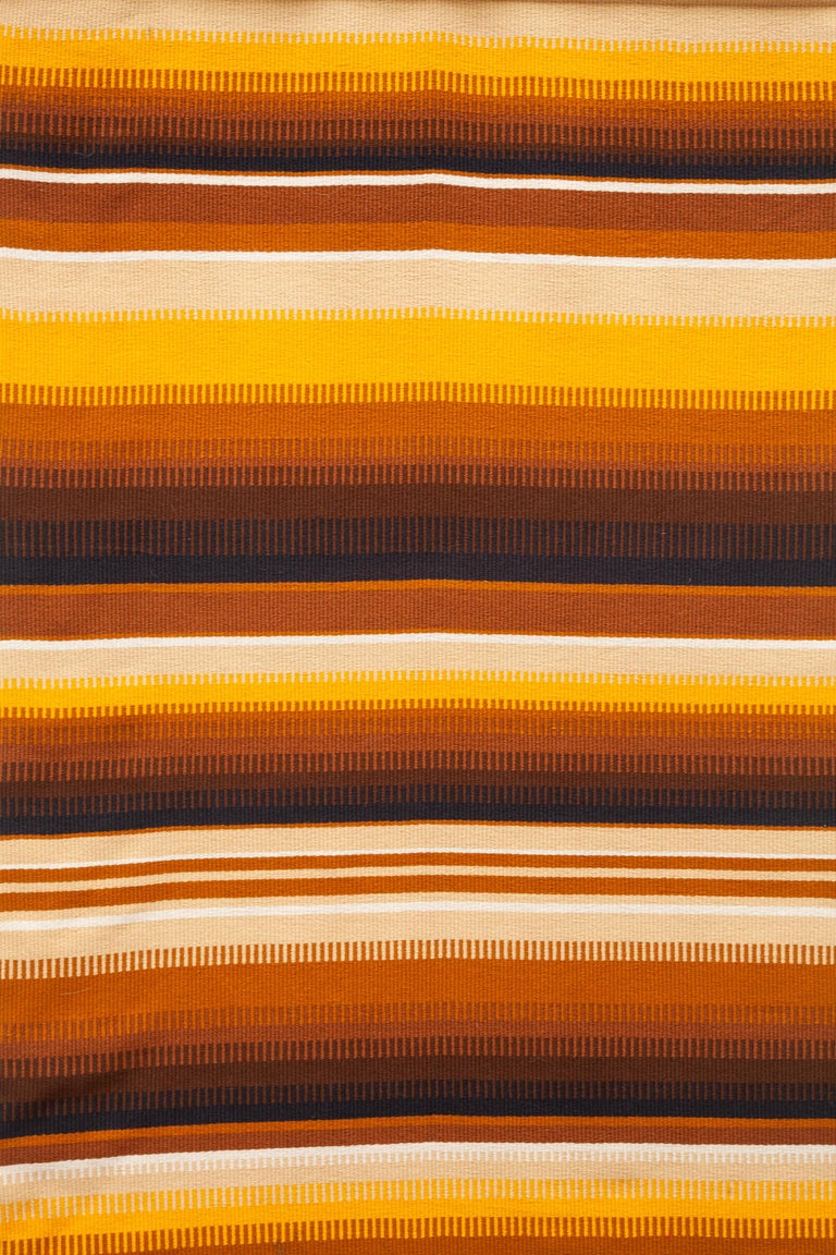 Sweden designed 1950s wool woven wall hanging tapestry.
Vintage wool tapestry featuring an ombré stripe in black, brown, yellow and cream.
Very good condition.
 
