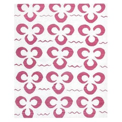 Flat-Weave Garnet and White Handmade Wool "Suzani" Kilim