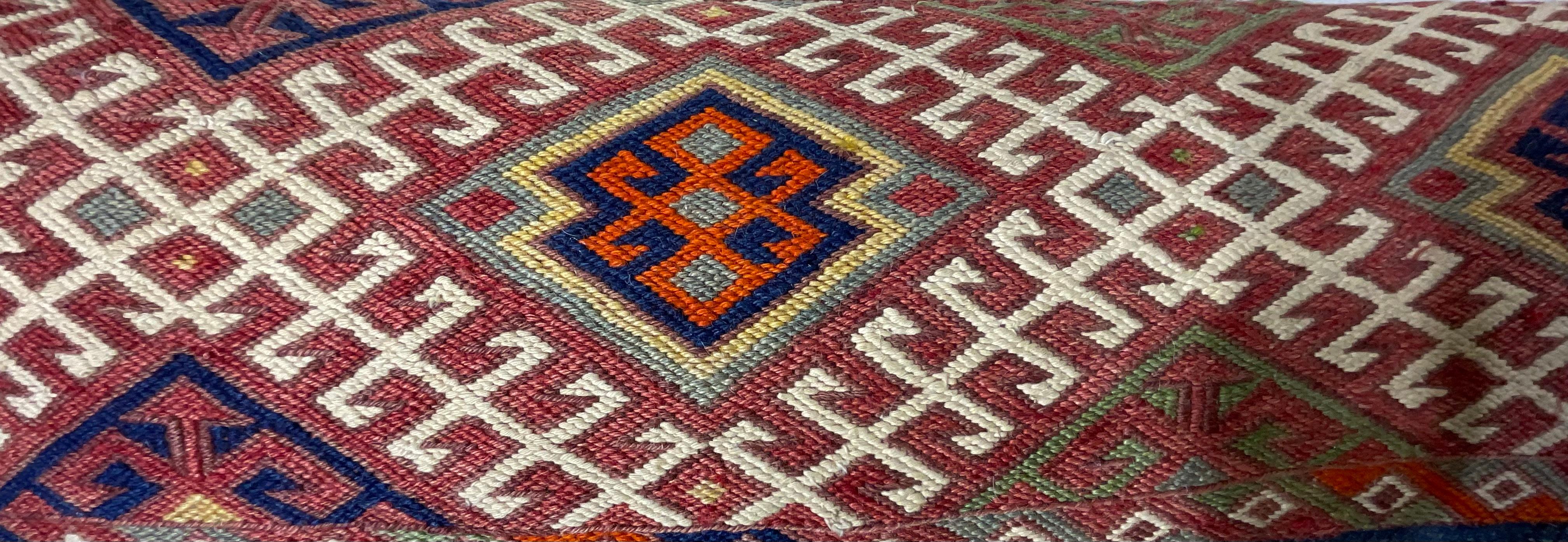 Flat-Weave Geometric Motif Kilim Rug Fragment Pillow In Good Condition For Sale In Delray Beach, FL