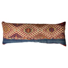 Vintage Flat-Weave Geometric Motif Kilim Rug Fragment Pillow