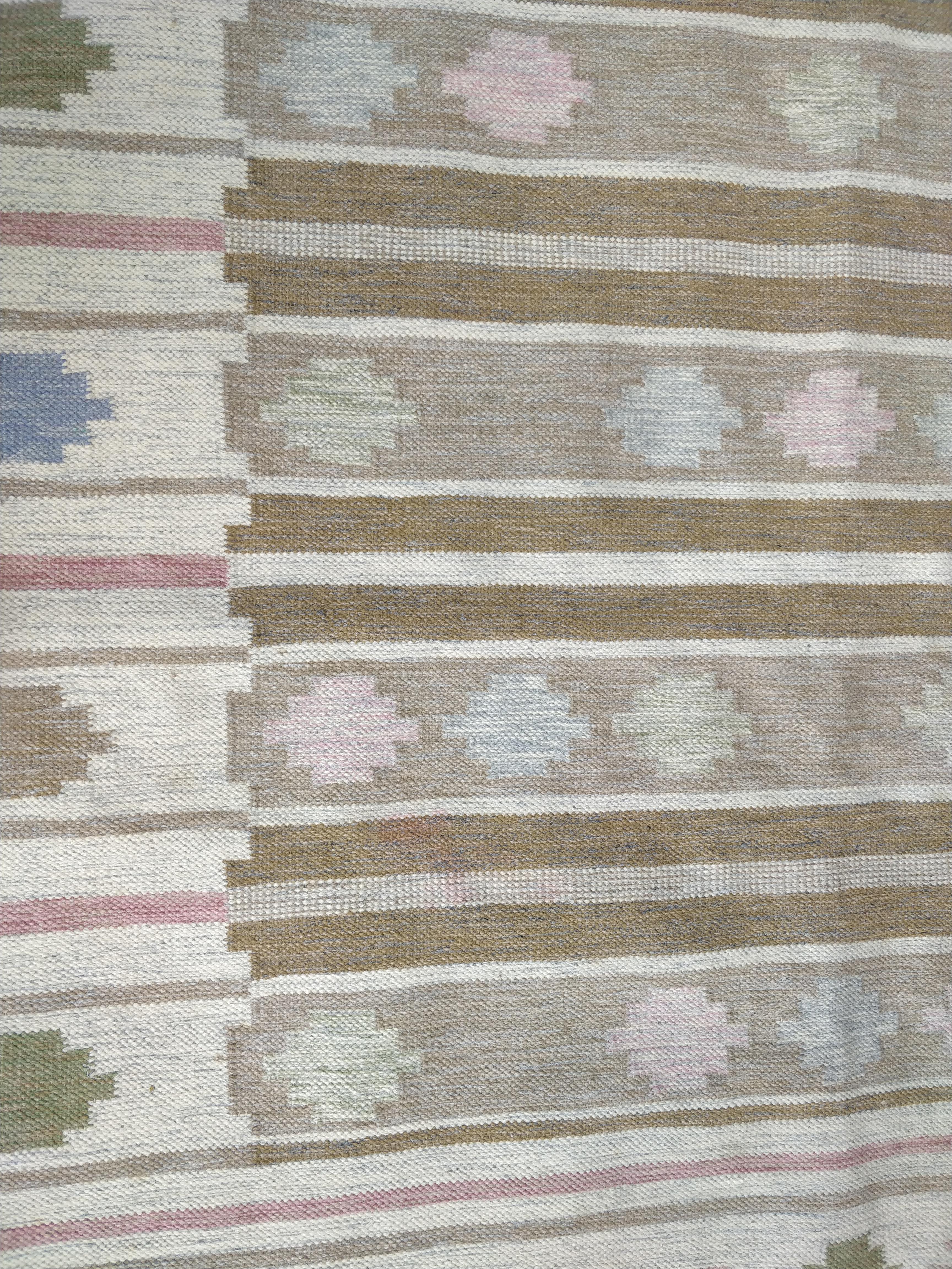 Wool  Flat-weave Kilim carpet by Swedish textile designer Anna Johanna Ångström   For Sale