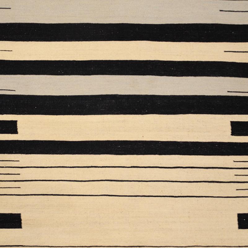Contemporary Flat-Weave Kilim, Modern Design with Black, Gray Lines over Beige Background
