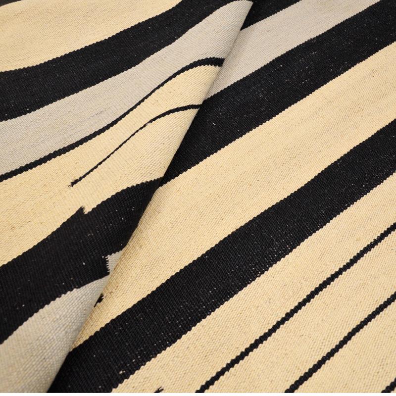Wool Flat-Weave Kilim, Modern Design with Black, Gray Lines over Beige Background