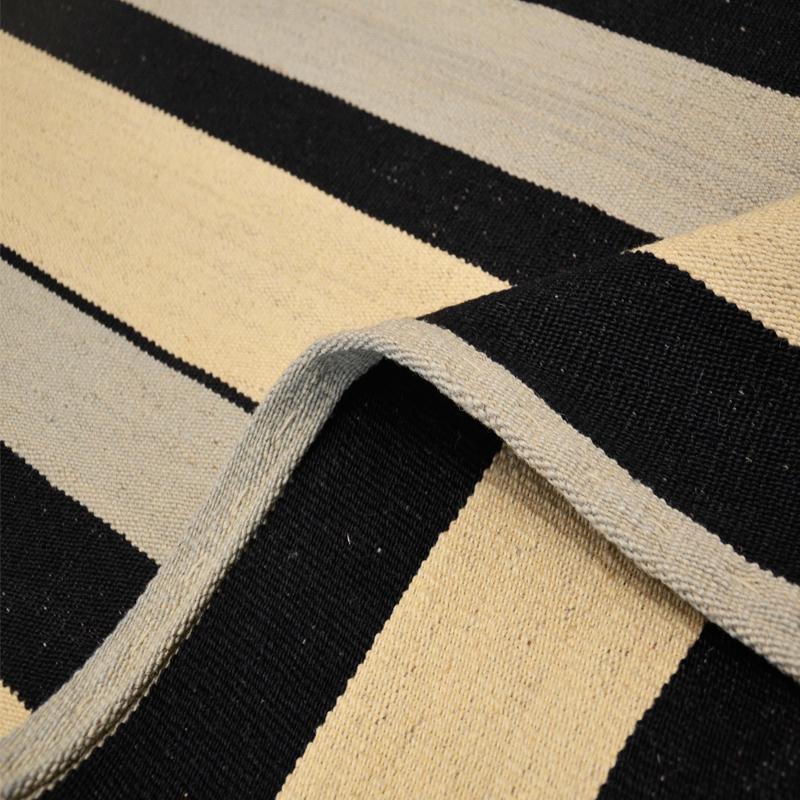 Flat-Weave Kilim, Modern Design with Black, Gray Lines over Beige Background 2