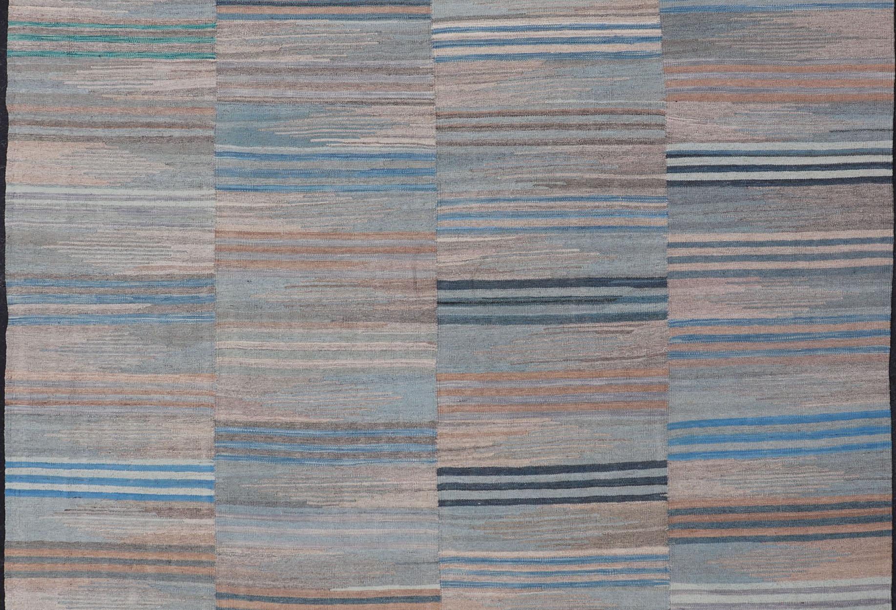 Afghan Multicolor paneled Flat-Weave Kilim Rug with Modern Design For Sale