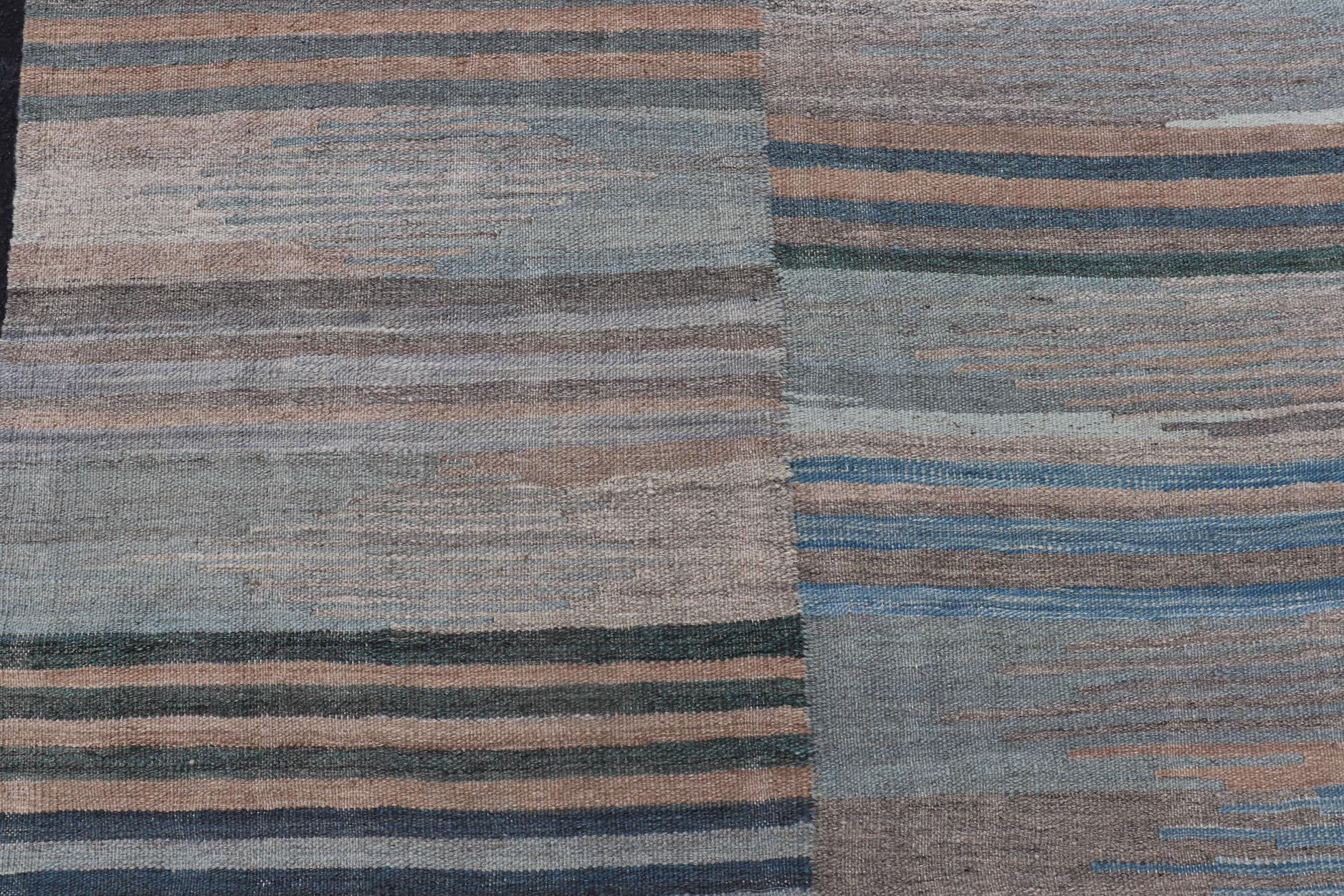 Multicolor paneled Flat-Weave Kilim Rug with Modern Design For Sale 2