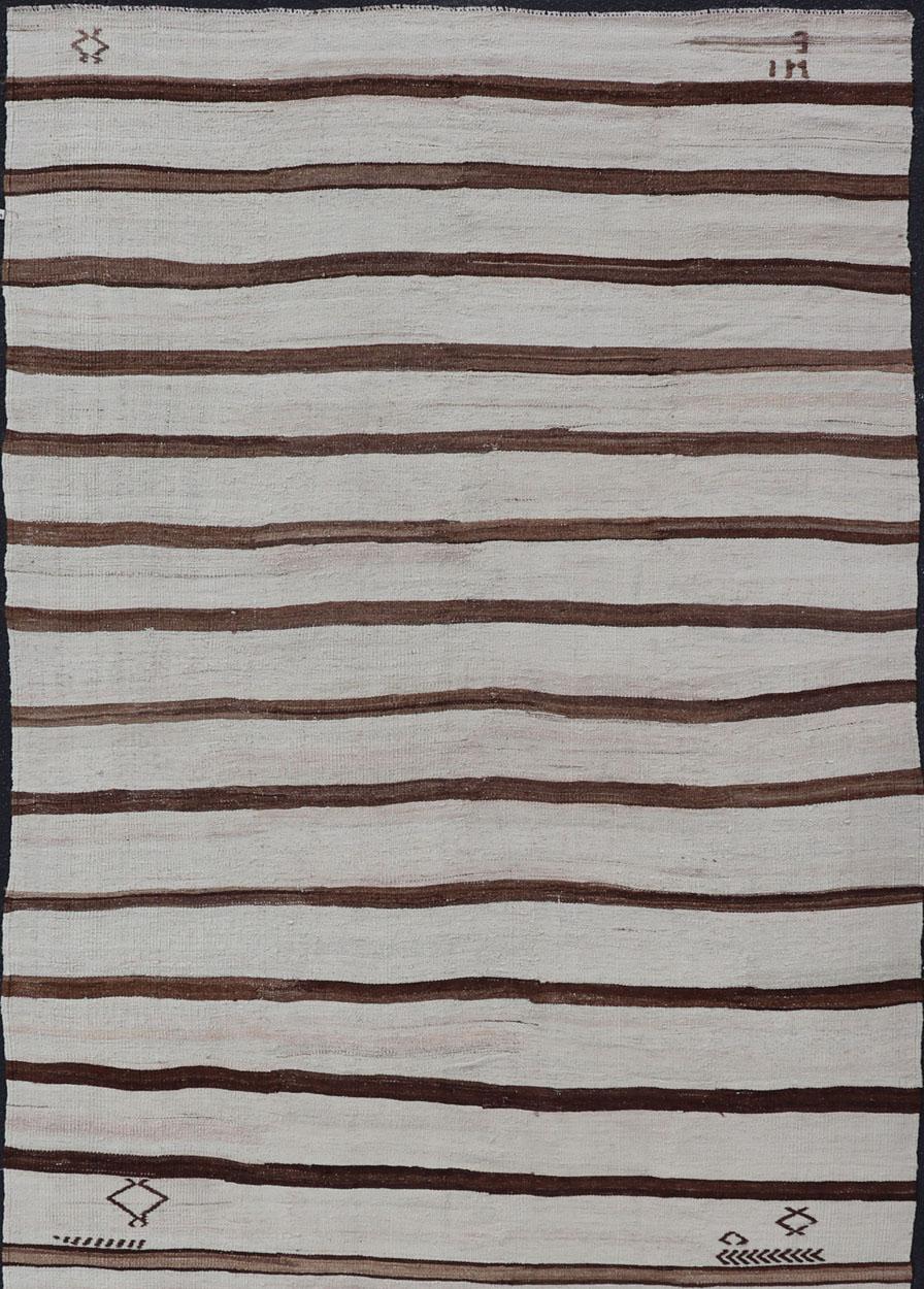 20th Century Flat-Weave Kilim Vintage Gallery Rug from Turkey with Horizontal Stripes For Sale