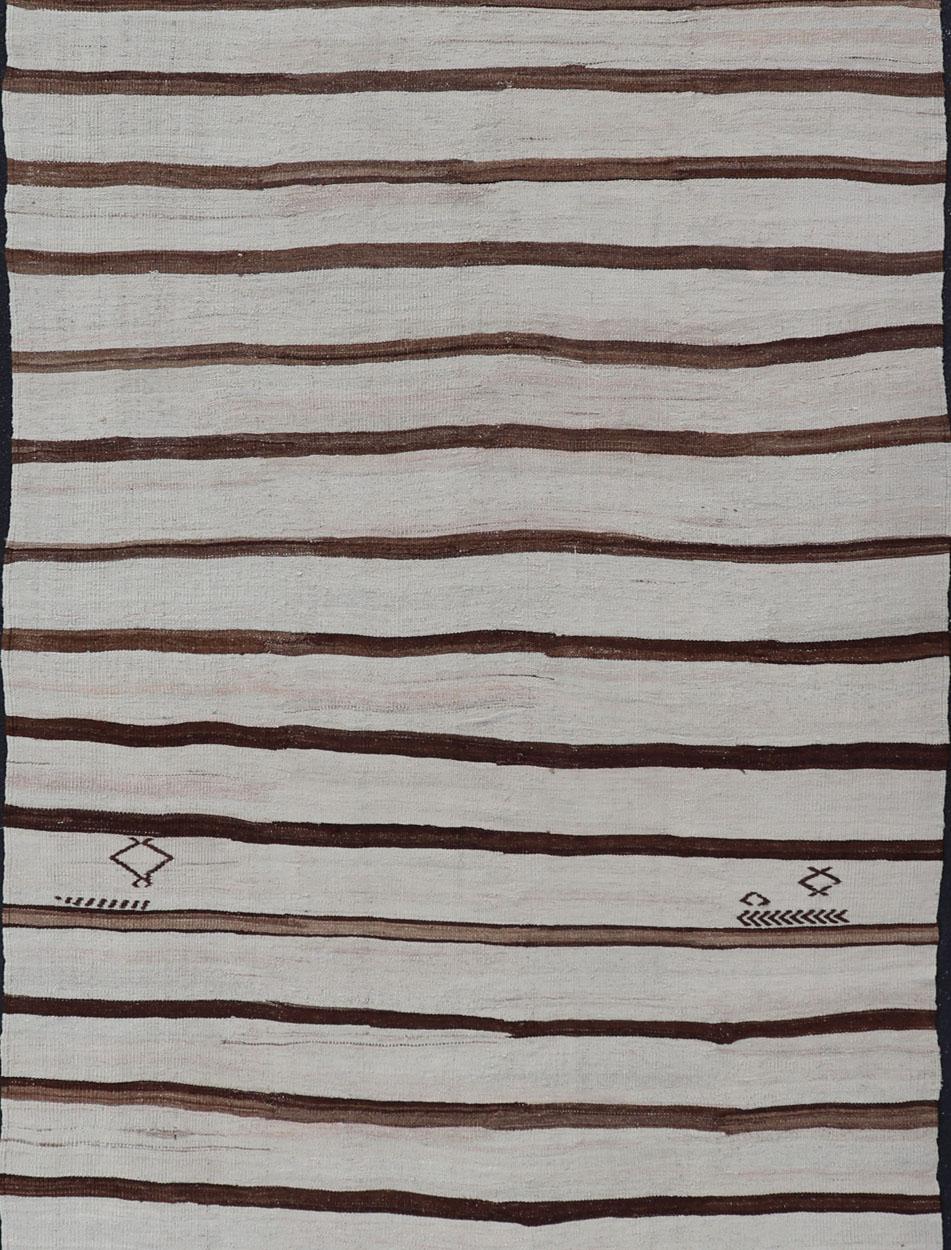 Wool Flat-Weave Kilim Vintage Gallery Rug from Turkey with Horizontal Stripes For Sale