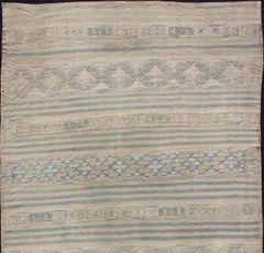 Flat-Weave Kilim with Embroideries in Taupe, Tan, Blue and Gray