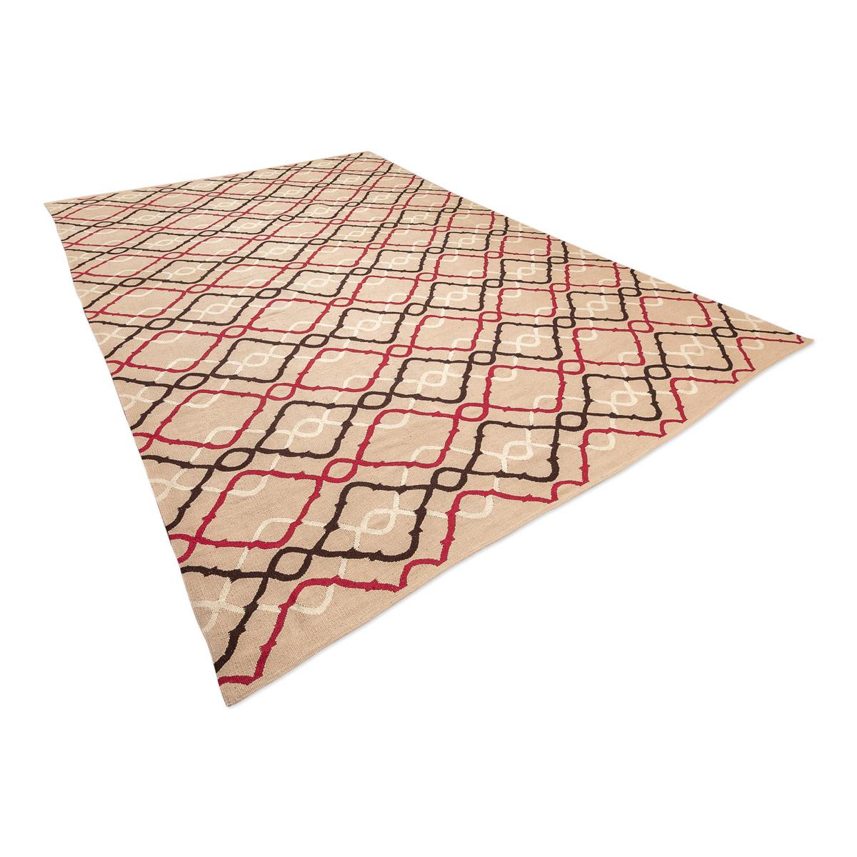Hand-Woven Flat-Weave Rug Handmade Wool Kilim Brown and Pink. 4.05 x 3.00 m. For Sale