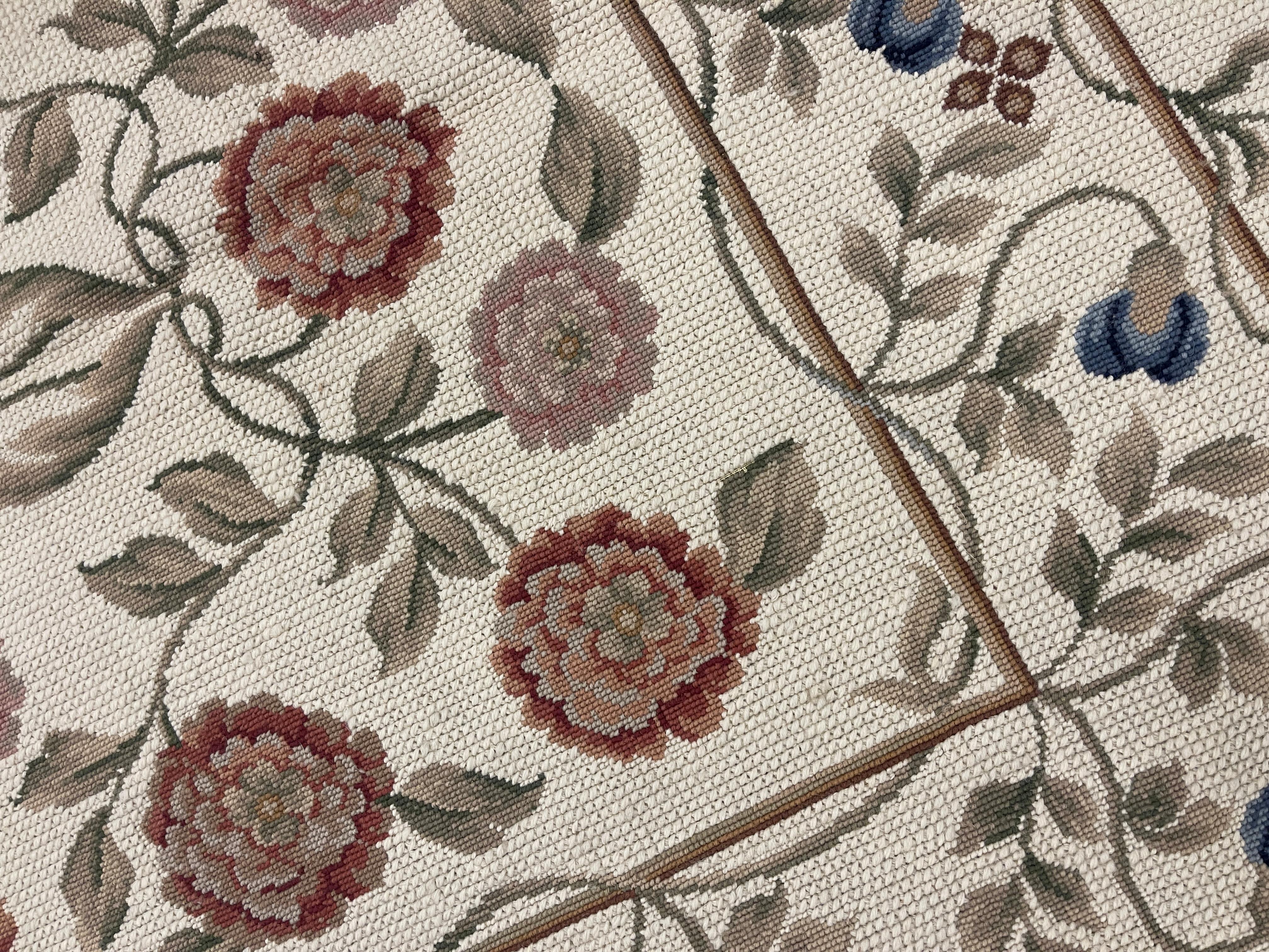 English Flat Weave Rug Ivory Handwoven Carpet Floral Livingroom Rugs for Sale Home Decor For Sale