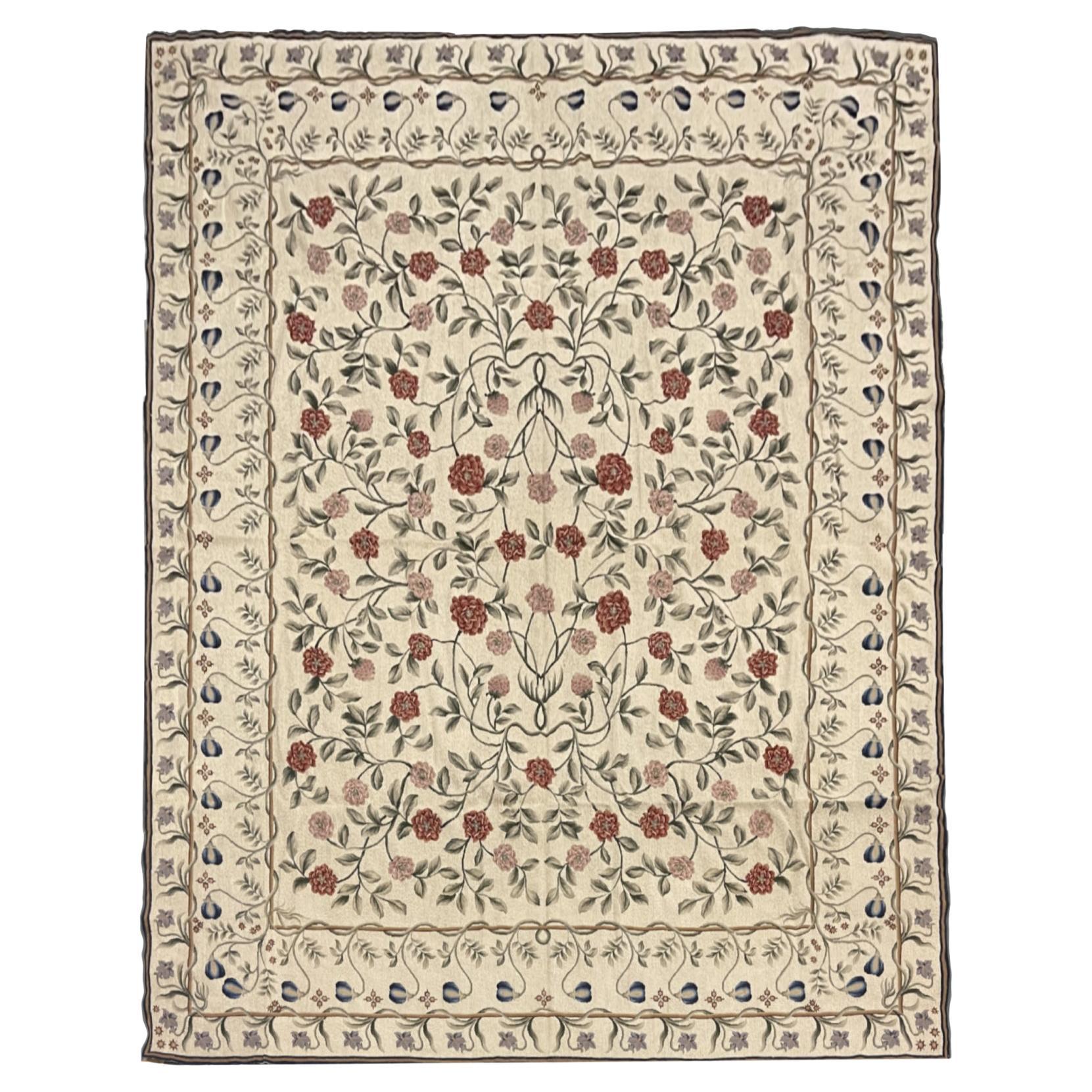 Flat Weave Rug Ivory Handwoven Carpet Floral Livingroom Rugs for Sale Home Decor im Angebot