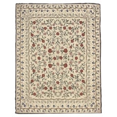 Vintage Flat Weave Rug Ivory Handwoven Carpet Floral Livingroom Rugs for Sale Home Decor