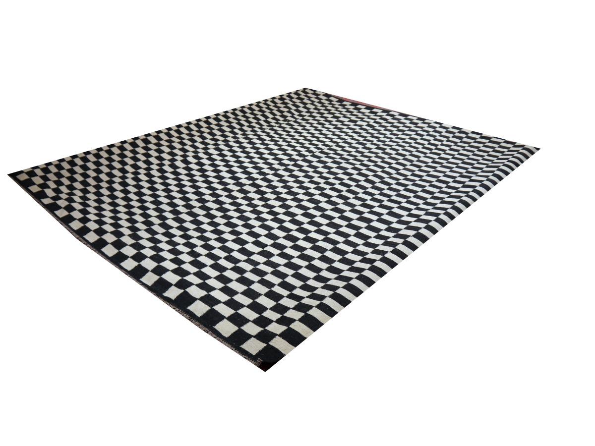 Afghan Mazandaran Kilim Flat-weave rug Swedish style Black White Scandinavian Modern For Sale