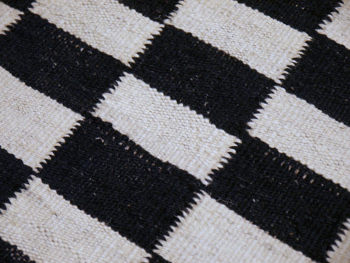 Wool Flat-weave rug Swedish style Black White Mazandaran Kilim Scandinavian Modern For Sale