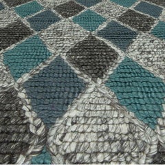 Flat-Weave with Diamond Lattice in Gray, Blue "Tidal Prism" by Doris Leslie Blau