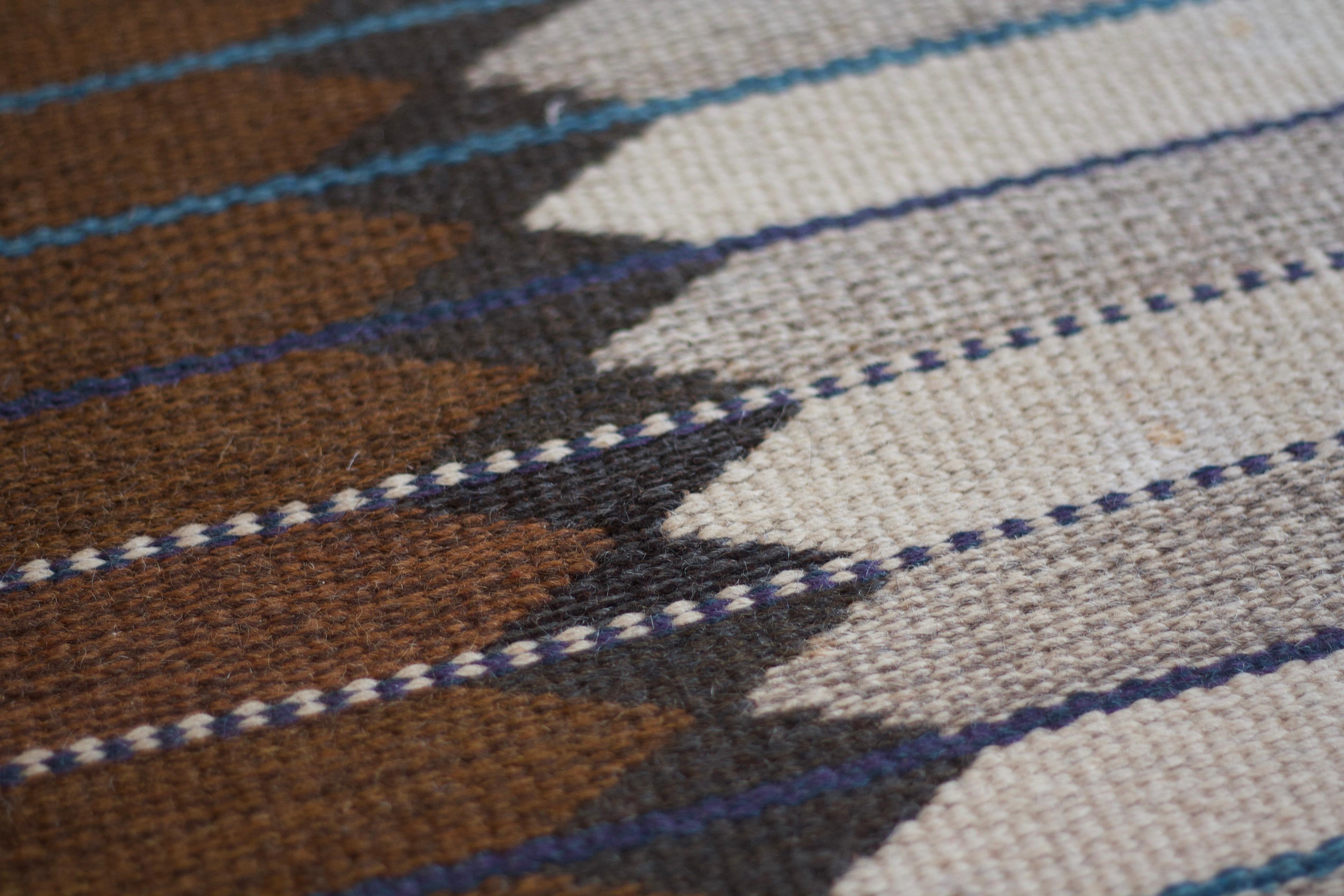 Hand-Woven Flat-weaved Double Sided Swedish Rug by Ingrid Dessau, Mid-20th Century