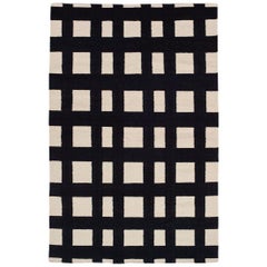 Flat-Woven Modern Black and White Plaid Stripe Check Dhurrie Rug