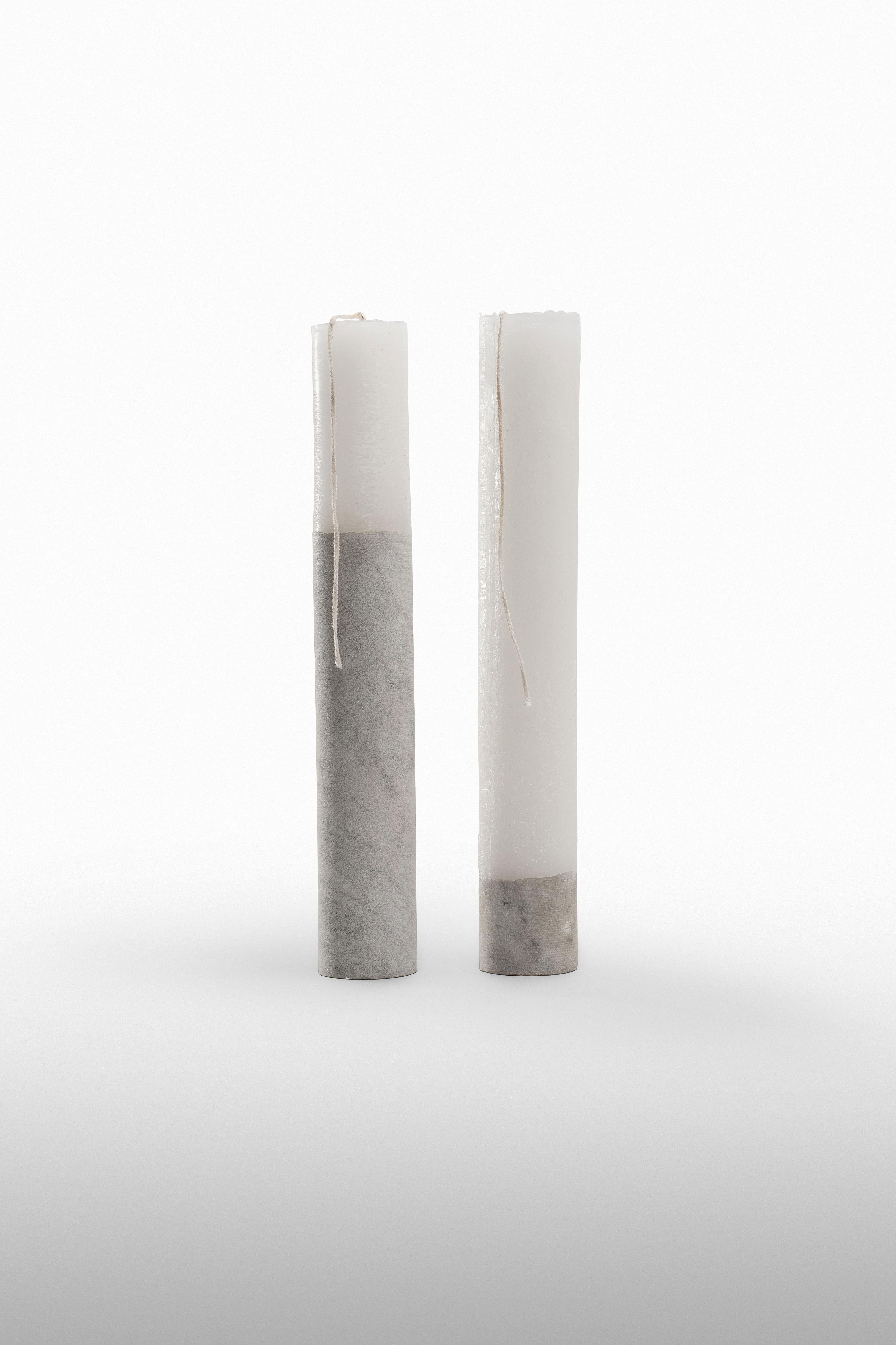 Not just a candle, but a piece of furniture with a strong material meaning. Flato, designed by Emanuel Gargano, is a handcrafted collection, made in marble and wax, wholly made in Italy. Each candle is different from one another in materials and