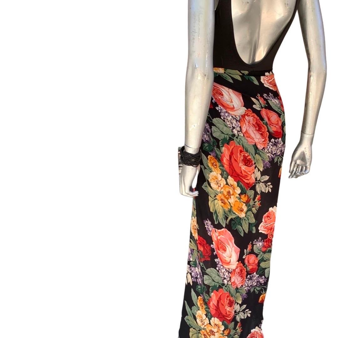 Flattering Black One-Piece Swimsuit w/ Black Silk Floral Scarf Sarong Size 10 For Sale 10