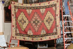 Flatweave Area Rug in Reds, Tans, & Black featuring Floral Border