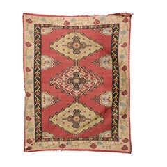 Vintage Flatweave Area Rug in Reds, Tans, & Black featuring Floral Border