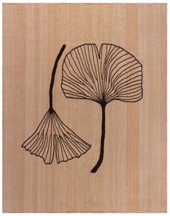 Flatweave Contemporary Ginkgo Leaf Pattern Tan Carpet "Icho"