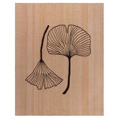 Flatweave Contemporary Ginkgo Leaf Pattern Tan Carpet "Icho"